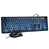 Rii Gaming Tastatur und Maus Set, Tastatur Maus Set mit Kabel, 3 LED Hintergrundbeleuchtung QWERTZ (DE-Layout), Kabelgebundene Tastatur mit Maus für PC, Computer, Laptop, Schw