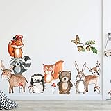 GRAZDesign Wandtattoo Waldtiere Kinderzimmer Babyzimmer als Set, Aquarell Wald-Tiere für Tap
