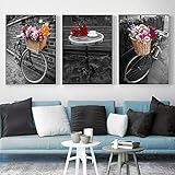 HD-Leinwanddrucke Moderne Schwarz-Weiß-Fahrrad Landschaft Blumen Poster Druck Bild Einfach zu hängen Dekoration 40x50cmx3pcs I