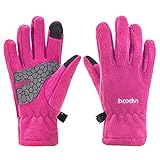 Arcweg Handschuhe Kinder Fleece Warm Laufhandschuhe Winter Gloves rutschfest Fahrradhandschuhe Touchscreen Winterhandschuhe Jungen Mädchen Fingerhandschuhe Camping Laufen Altrosa L-XL 7-8 J