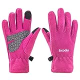 Arcweg Handschuhe Kinder Fleece Warm Laufhandschuhe Winter Gloves rutschfest Fahrradhandschuhe Touchscreen Winterhandschuhe Jungen Mädchen Fingerhandschuhe Camping Laufen Altrosa L-XL 7-8 J