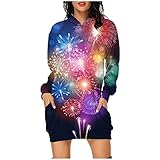 BOTCAM Hoodie Damen Kapuzenpullover Lange Herbst Winter Frauen Vintage 2022 New Year Drucken Langarm Lose Lässiges Kleider Kapuzentop Mit Taschen Langarmshirt Sweatshirt Festliche Geschenk M