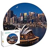 1000 Teile Runde Puzzle, Sydney Opera House, Australien Jigsaw Puzzle 63x63cm, Puzzle Erwachsene Impossible Puzzle, Buntes DIY Runde Puzzle, Stressabbau-Spiel Puzzle Geschenk Für Erw