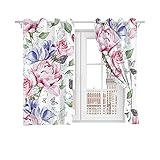 LucaSng 3D Digitale Blickdicht Vorhänge 140x160 CM Weißer Hintergrund Rosa Lila Pflanzen Blumen Polyester Kinderzimmer Badezimmer Vorhänge Fenster Behandlungen 2 Stück Set Beschattung Wohnzimmer S