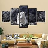 YDWD 5 Stück Kunstwerk Leinwände Gemälde 5 Stück Tier Weißer Wolf Leinwand Gemälde Wohnkultur Wandkunst Bild für Wohnzimmer Poster und Drucke Kunstwerk Kinderzimmer W