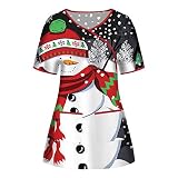Briskorry Weihnachten Schlupfkasack Damen Kasack Bunt große größen Uniformen V-Ausschnitt Pflege Druck Berufsbekleidung mit Brusttasche Schlupfhemd T-Shirts U