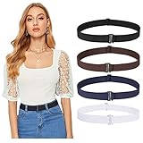 4 Stück Unsichtbare Damen Stretch Gürtel No Show Elastic Einstellbare Web Gürtel Mit Flacher Schnalle Für Jeans Hosen Kleider, Schwarz/Kaffee/Blau/Weiß