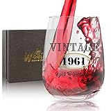 WHATCHA Weingläser ohne Stiel im Vintage-Stil von 1961, mit Aufschrift 'Sixty Aged to Perfection', zum 60. Geburtstag, für Damen, Herren, Freund, 480 ml, Schw