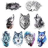 Gwolf 9 Blätter Wolf Tattoo Temporär, Persönlichkeit Wolf Tattoo Aufkleber Neue Umweltschutz Wasserdichte Blume Arm Tattoo Aufkleber Realistische 3D Tiermuster Tattoo Pap