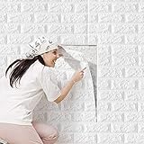 Wandverkleidung steinoptik,3D Tapete Wandpaneele Selbstklebend Ziegel, Wandtapete Schaumstoff für Wanddekoration, Steinoptik Tapete Wasserdicht Wandaufkleber, 70x77cm, Weiß (4 Stück)