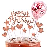 kairui ortendeko Geburtstag,Tortendeko Gold,Kuchendeko Geburtstag, Cake Topper Happy Birthday,Flagge auf dem Kuchen,Kindergeburtstagsfahnen,Papierfächer für Geburtstagstorte Dekoration (Rosa-1)