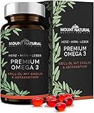 MOUNT NATURAL KRILLÖL - 1180mg mit hochdosierten Omega-3: EPA,DHA, Cholin & Astaxanthin. Hochwertiger als Fischöl Kapseln durch Phospholipide. Laborgeprüft aus D