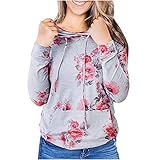 Hoodie Damen Lässiger Kapuzenpullover mit Blumendruck Herbst Langarmshirt Dünnes leichtes Sweatshirt mit Tasche Oberteile mit Kordelzug Lockere Bequeme Bluse Top