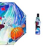 Qeepenl Vollautomatische Regenschirm, Sonnenschutz, Dual-Use, DREI-Fach, Kinder Cartoon Basketball-Fan, Grundschulkind, Vinyl Regenschirm (Farbe : Manual)