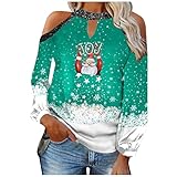 Timitai Frauen Lose Weihnachten Schneeflocke Santa Joy-Print Sexy Trägerlose Laterne Hängendes Hals-T-Shirt Nette Tops für F