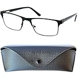 Metall Blaulichtfilter ohne Sehstärke mit rechteckigen Gläsern, GRATIS Brillenetui, Eckige Anti Blaulicht Gaming Brille (Schwarz) Herren und D