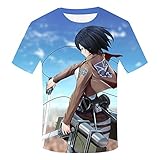 EDMKO Sommer Beiläufige Kurzarm Shirt T-Shirt Rundhalsausschnitt Tee Tops, 3D Bunt Attack on Titan Grafik Cosplay Kostüme, Streetwear Aus Polyester Kreative Geschenke Für Anime-Fans,2XL