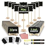 Tischkarten Kleine Tafeln mini Karten Set 30x Stehende Kreidetafel mit Löschbar Kreidemarker, Tafeletiketten, Putzlappen für Preisschilder Bäckerei, Café, Hochzeitstisch, Festtafel, Küche Dek