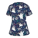 Kasack Damen Pflege Weihnachten Berufsbekleidung Crewneck Kurzarm T-Shirt Schlupfbluse Frauen Krankenpfleger Pflege mit Santa Weihnachts Motiv Kasack Bequem Schlupfhemd mit Weihnachtsdruck