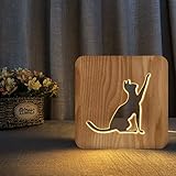 SHJKL LED-Tischlampe, Massivholz-Kunst-Tischleuchte, USB-Nachtlicht, Carving-Hohl-Design, Geeignet Für Schlafzimmer, Wohnzimmer, Nachttisch, Café Und Bar (7,5 × 7,5 Zoll),Kitten b