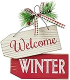 QUERT Willkommen Winterdekorationen Holzplakette Zeichen Weihnachten Hängende Zeichen Rustikale Holz Urlaub Dekor für Weihnachten Home Window