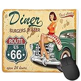 Benutzerdefinierte Office-Mauspad,Vintage Diner Burger Bier Cafe Zeichen mit ei, Anti-Rutsch-Gummibasis Gaming Mouse Pad Mat Desk Decor 9.5 'x 7.9'