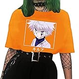 Yesgirl Hunter X Hunter Tshirt Damen Teenager Killua Shirt Frauen Anime 3D Druck Sommer T-Shirts Mode Herbst Kurzarm Casual Sport Blusen Shirt Oberteile Tops Z Orange M