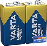 VARTA Longlife Power 9V Block 6LR61 Batterie (2er Pack) Alkaline E-Block Batterien -ideal für Feuermelder Rauchmelder Stimmg