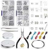 Queta Schmuckherstellung Set, Schmuck Reparatur Kit, Schmuck Basteln Zubehör mit Zange, Pinzette, Silber Zubehör und Draht,für Schmuckherstellung Reparatur DIY Bastelb