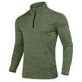 KEFITEVD Longsleeve Herren 1/4 Zip Winter Radshirt Fleece Pullover Outdoor Kleidung Running Training Shirt Sport Oberteil Männer Warm Langarmshirt Dunkeloliv L