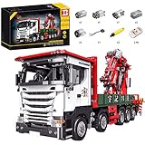 ReallyPow Technik Kran LKW, Kranwagen mit Motor, Fernbedienung und Licht, Schwerlastkran Bausatz Kompatibel mit Lego Technic - 3925 T