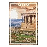 Athens Griechenland Vintage Reise Poster Skyline Dekorative Poster Modern Schlafzimmer Leinwand Kunst Poster Bild Gemälde Poster Wanddeko Kunst Geschenk