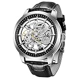 Herrenuhren Automatische BERSIGAR Mechanische Skelettuhren Herren schwarz Lederarmband Uhr wasserdichte Business Herrenarmbanduhren H