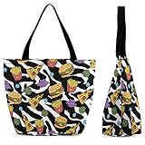 Damen Handtasche Pizza Hamburger Pommes Frites Auf Zebradruck Damen Tote Bag Langlebig Shopper S