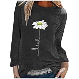 Graceyo Damen Langarm Casual Lose Bluse Hemd Shirt Chrysantheme Drucken Oversize Sweatshirt Oberteil Tops Frauen Herbst Winter Rundhals Langarmshirts Pulli Weiche Pullover Oberteile T-S