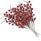 lulalula Künstliche Beeren Fake Mini Holly Berries Simulation Dekorative Früchte, Pflanzen Blumenstrauß Hochzeit Party Favor rot, 10Pcs, 26