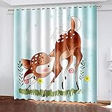 YTSDBB Vorhang kinderzimmer Junge Cartoon Elch Kaninchen Pflanze B 280 x H 260 cm 3D Digitaldruck Druckmuster Öse Thermisch isoliert 90% für Schlafzimmer Wohnzimmer ​Kinderzimmer Junge mit M