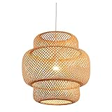 perfk Handgewebte Rattan Pendelleuchte, Landhausstil Lampenschirme Rund Bambus Wohnzimmer Schlafzimmer Loft Küche Deckenlampe E27 R