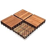 SONUG Holzfliesen Balkon, 3m² Bodenbelag aus Akazienholz 30x30cm, Klickfliesen Mosaik, Fliese für Garten Terrasse Balkon(33 Stück)