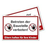 2 Stück XXL Betreten der Baustelle verboten Schild 40 x 30 cm Eltern haften für ihre Kinder ! aus Stabiler PVC Hartschaumplatte 5 mm mit UV-Schutz von STROBO