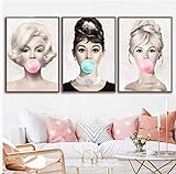 QINGRENJIE Audrey Hepburn Kaugummi Wandkunst Leinwand Mode Poster Marilyn Monroe Drucke Gemälde Bilder Wohnkultur 3 Stück 40 * 60 cm * 3 ohne R