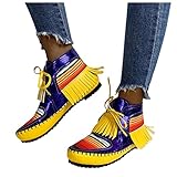 NYYY Damen Übergrößen Mode Retro Quaste Farbabstimmung Freizeit Kurze Stiefel Damen Schuhe Absätze Freizeitschuhe Freizeit S