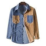 Hemd Herren Regular Fit Zweifarbig Spleißen/Einfarbig Cordhemd Herren Frühling Herbst Mode Lassig Hemdjacke Herren Trend Klassisch Langarm Shirt H