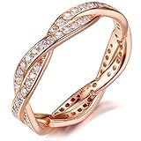 Presentski Zirkonia 925 Sterling Silber Rose Gold Hochzeit Ring für Ewigkeit Frauen Damen M