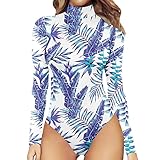 VESNIBA Damen Body Langarm Rollkragen Bodysuit Oberteil, Sexy Damenbody Langarmshirt Einfarbig/Leopard/Tie Dye Jumpsuit Basic Langarmbody