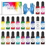 Hiebum Epoxidharz Farbe Flüssig, 20 Farben Transparenter Resin Farbe für UV Harzfärbung, Hochkonzentrierter Epoxidharz Pigment Farbstoff für Harzschmuck Kunst Malerei Handwerk (je 10ml)