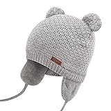 DRESHOW Unisex Baby Mütze Süßer Bär Kleinkind Earflap Beanie Strickmütze Warm Herbst Wintermütze, Grau, Gr.- 7-15 Monate/ M