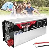 AWJ Wechselrichter,1000W 1500W 2000W 3000W 12V/24VDC zu 110V/220V AC Reiner Sinuswellenwandler,mit 2 AC-Ausgängen, 6 USB und LCD-Display,für Truck/RV Travel Essentials,24Vto110V-1000W