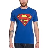 Elbenwald Superman T-Shirt mit Retro Logo Brustprint DC Comics für Herren blau - S