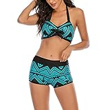 Huihong Große Größen Bikini Set Damen Bikini Set Triangel Breites Unterbrustband Gerippte Bademode Zweiteiliger Badeanzug (Blau, XXXXL)